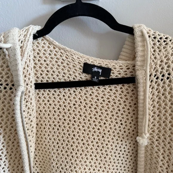 Stussy Cream Open-Weave Hooded Cardigan - Picture 2 of 3